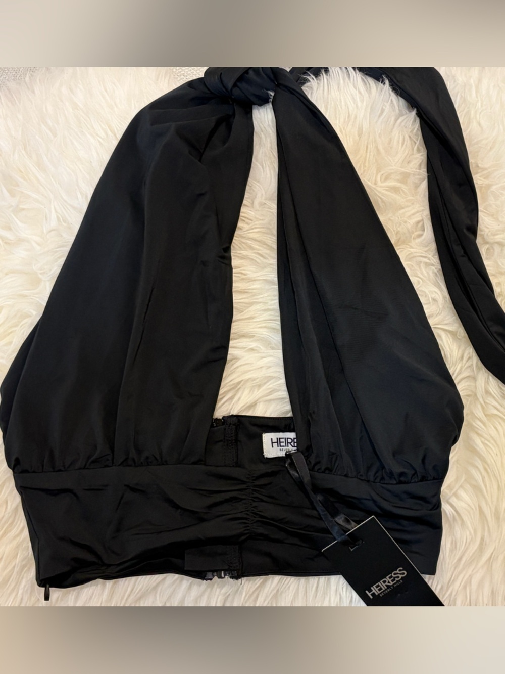 NWT Heiress Beverly Hills Black Halter Top Size M Tie Neck Open Front Crop Chic